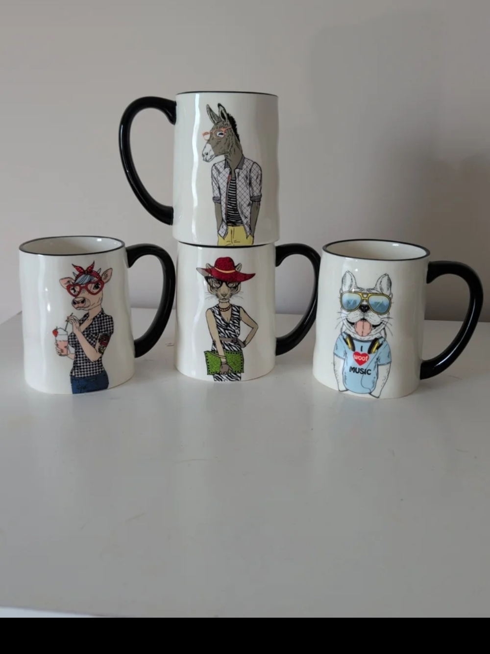 Signature Housewares Hipster Animal Coffee Mugs 17.5 Oz - Set of 4